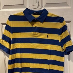 Polo by Ralph Lauren Blue & Yellow Striped Cotton Pique (Mesh) Polo Shirt